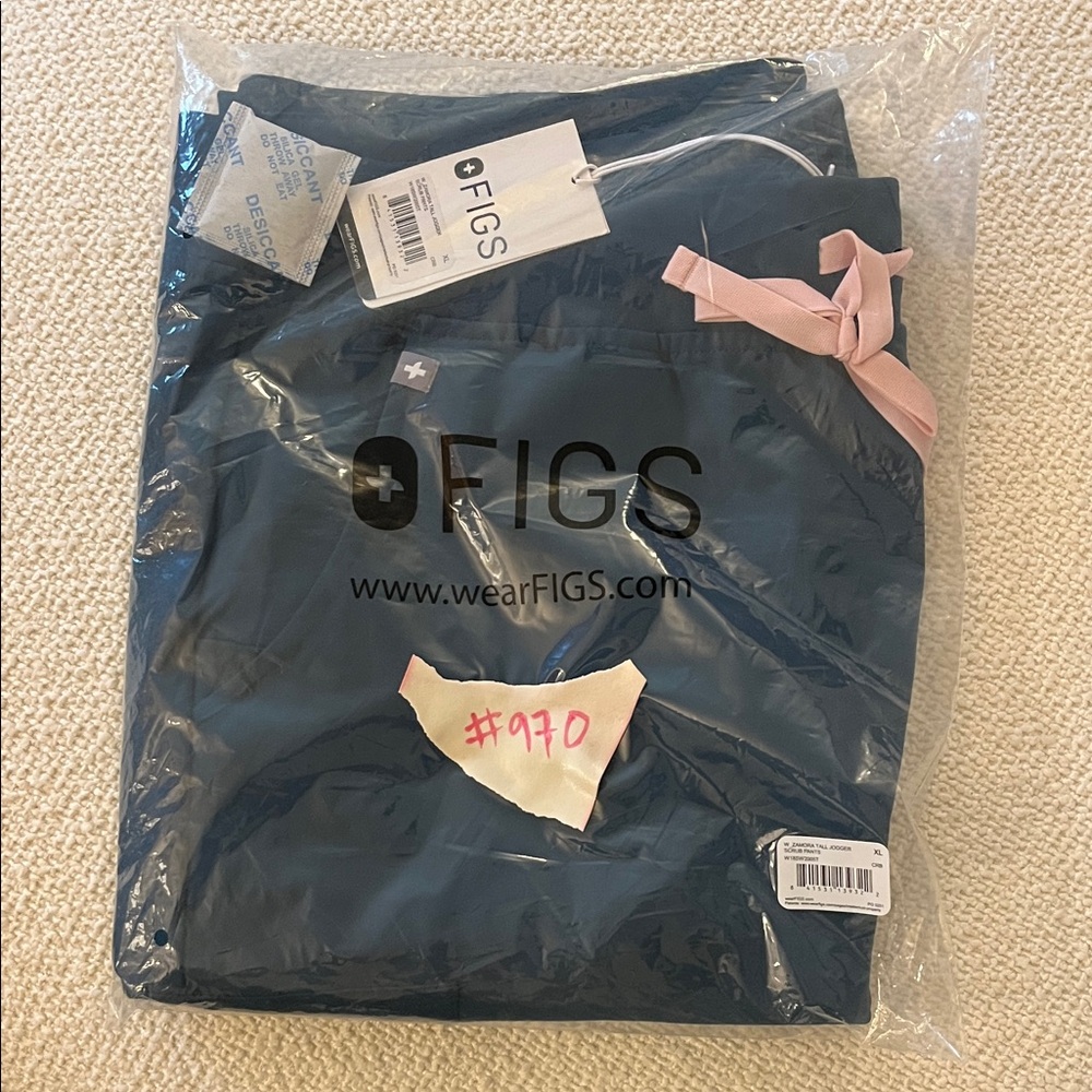 FIGS Caribbean Blue Scrub Pants with Light Pink Tie, Womens XL TALL BNWT